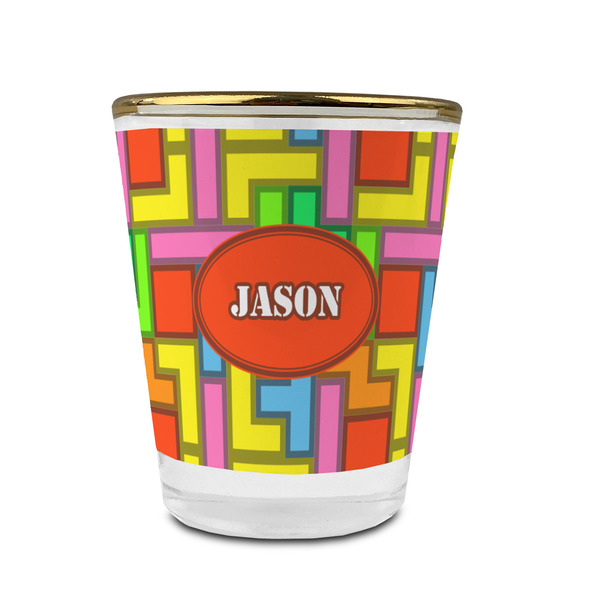 Tetromino Glass Shot Glass - With gold rim - FRONT