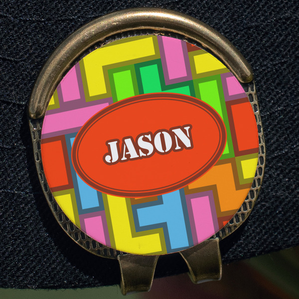 Tetromino Golf Ball Marker Hat Clip - Gold - Close Up