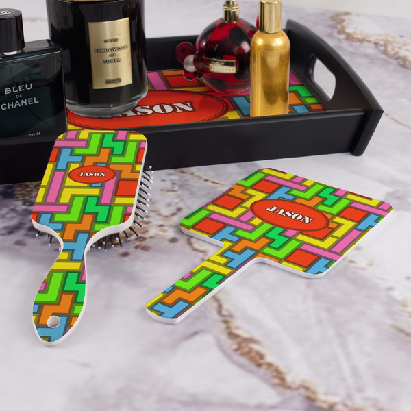 Tetromino Hair Brush and Hand Mirror - Bathroom Scene