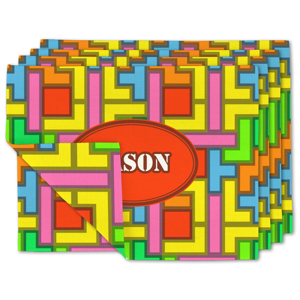 Custom Tetromino Double-Sided Linen Placemat - Set of 4 w/ Name or Text