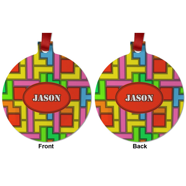 Tetromino Metal Ball Ornament - Front and Back