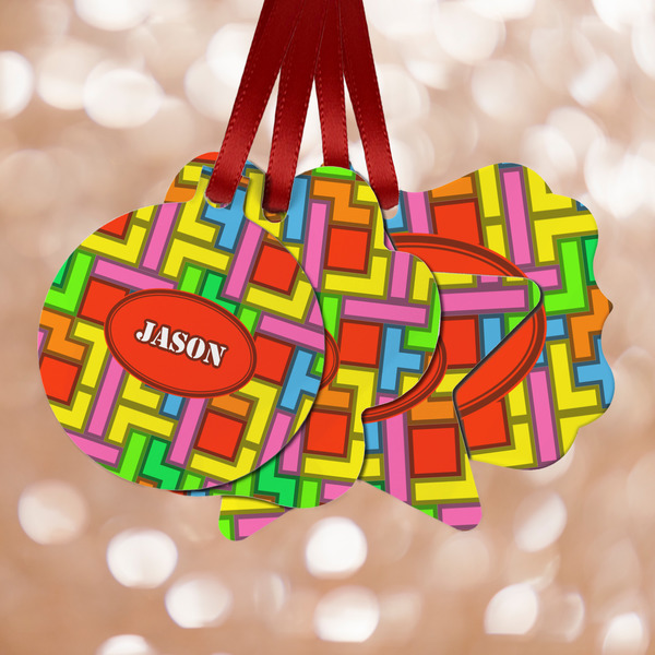 Custom Tetromino Metal Ornaments - Double Sided w/ Name or Text