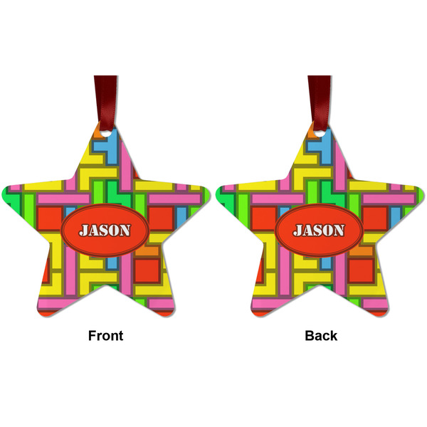Tetromino Metal Star Ornament - Front and Back