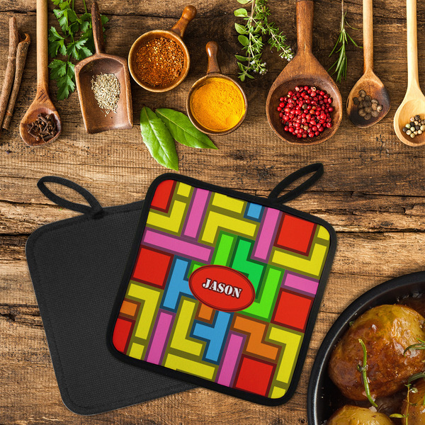 Tetromino Neoprene Pot Holder - Set of 2  LIFESTYLE (Flatlay)