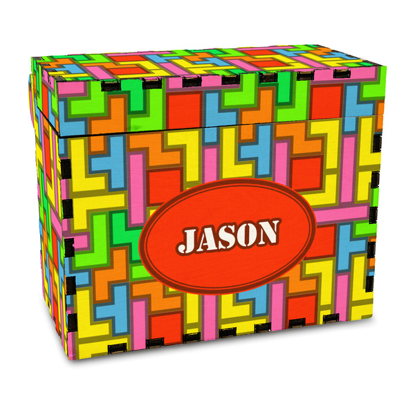 Custom Tetromino Wood Recipe Box - Full Color Print (Personalized)