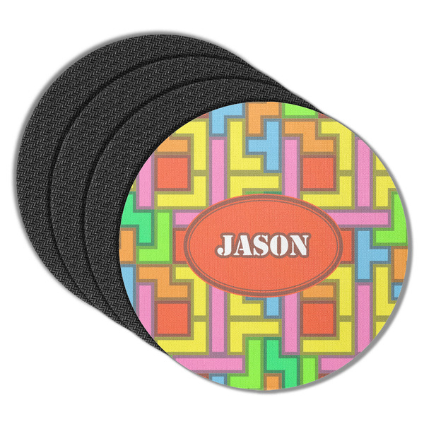Custom Tetromino Round Rubber Backed Coasters - Set of 4 (Personalized)