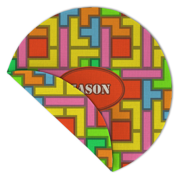 Tetromino Round Linen Placemats - Front (folded corner double sided)