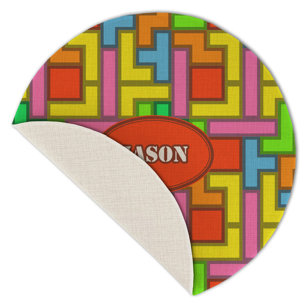 Tetromino Round Linen Placemats - Front (folded corner single sided)