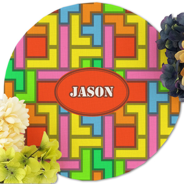 Tetromino Round Linen Placemats - Front (w flowers)