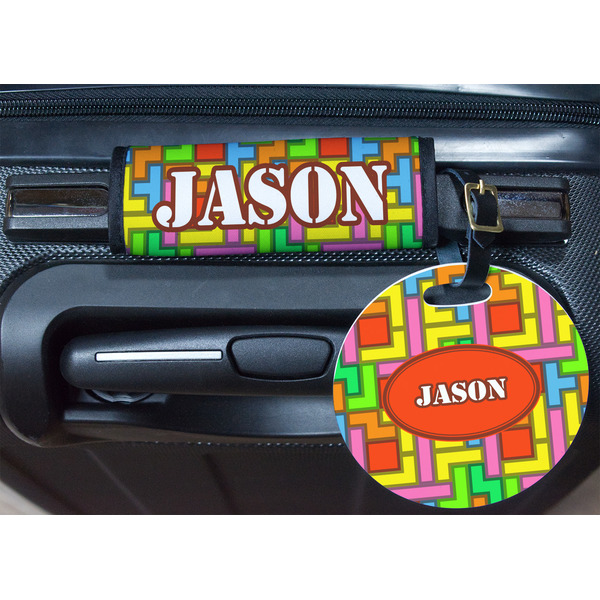 Tetromino Round Luggage Tag & Handle Wrap - In Context