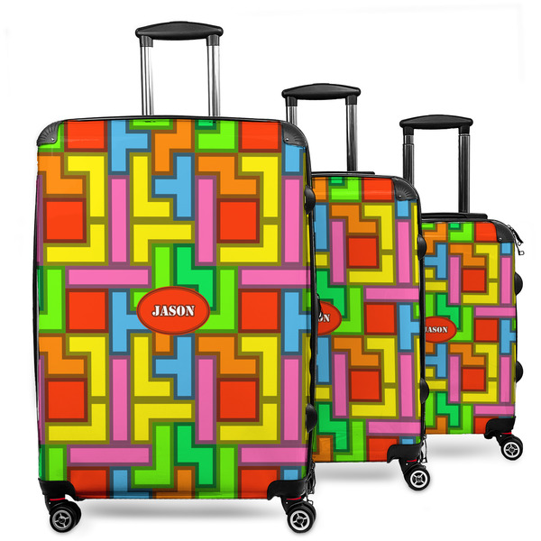 Custom Tetromino 3 Piece Luggage Set - 20" Carry On, 24" Medium Checked, 28" Large Checked (Personalized)