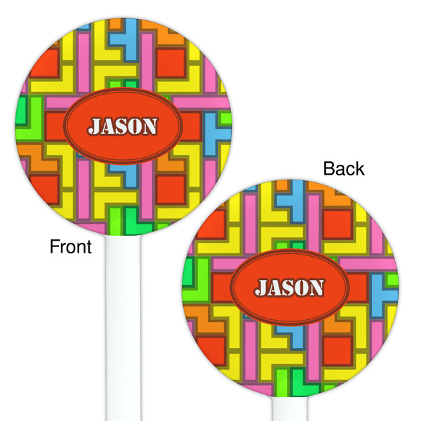 Tetromino White Plastic 5.5" Stir Stick - Double Sided - Round - Front & Back