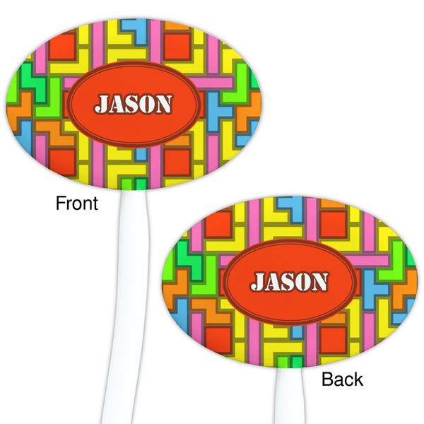 Tetromino White Plastic 7" Stir Stick - Double Sided - Oval - Front & Back