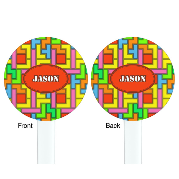 Tetromino White Plastic 7" Stir Stick - Double Sided - Round - Front & Back