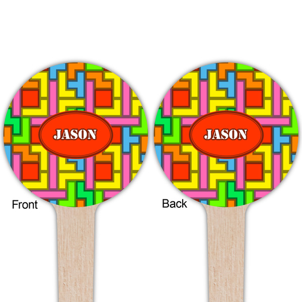 Tetromino Wooden 4" Food Pick - Round - Double Sided - Front & Back