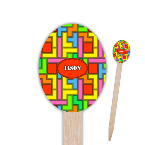 Custom Tetromino Oval Wooden Food Picks - Double Sided (Personalized)