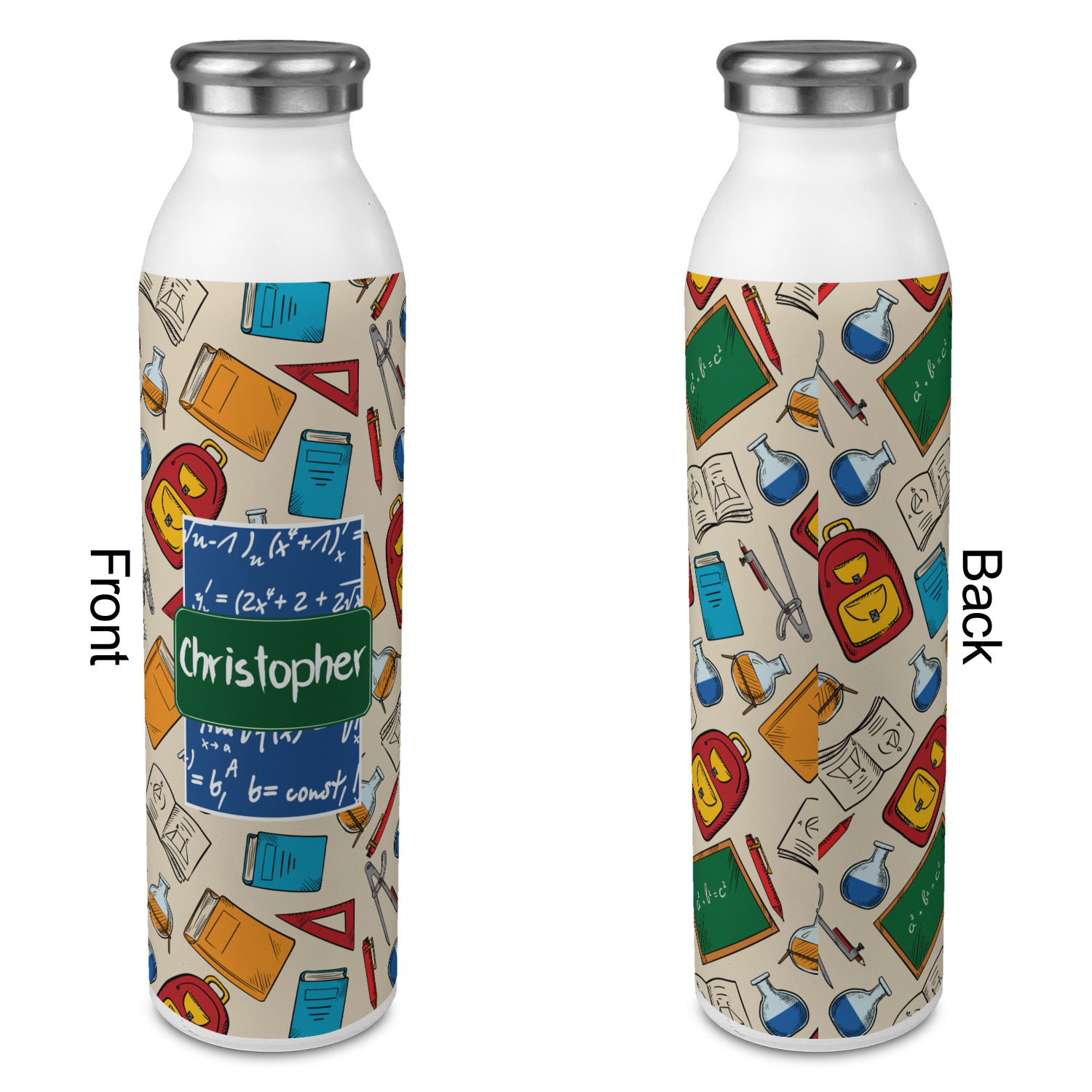 Reusable water bottles for schools, printed personalised bottles