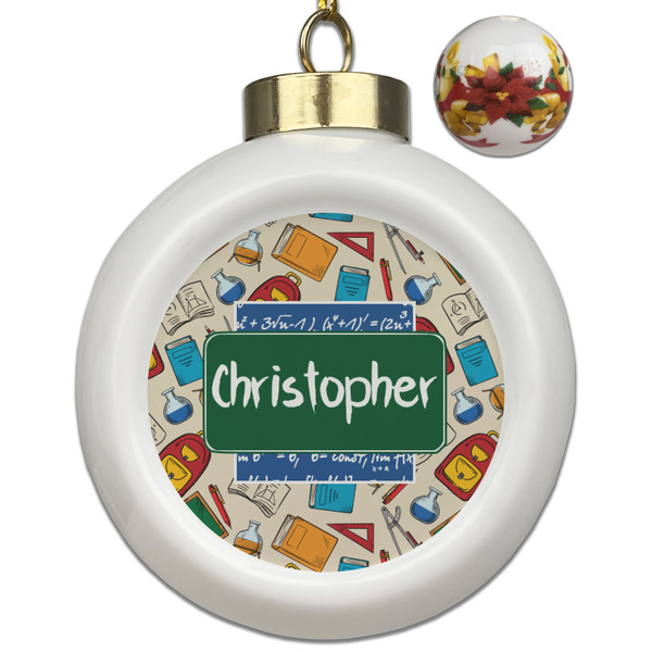 Custom Math Lesson Ceramic Ball Ornaments - Poinsettia Garland (Personalized)