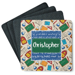 Math Lesson Square Rubber Backed Coasters - Set of 4 (Personalized)