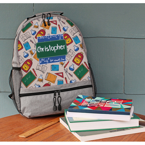 Math Lesson Large Backpack - Gray - On Desk