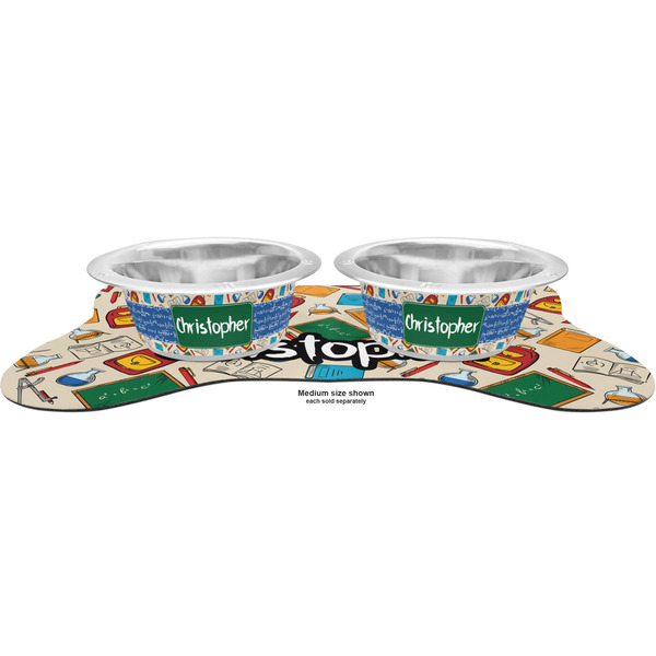 Math Lesson Metal Pet Bowls - On Dog Bone Shaped Mat