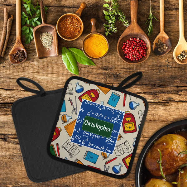 Math Lesson Neoprene Pot Holder - Set of 2  LIFESTYLE (Flatlay)