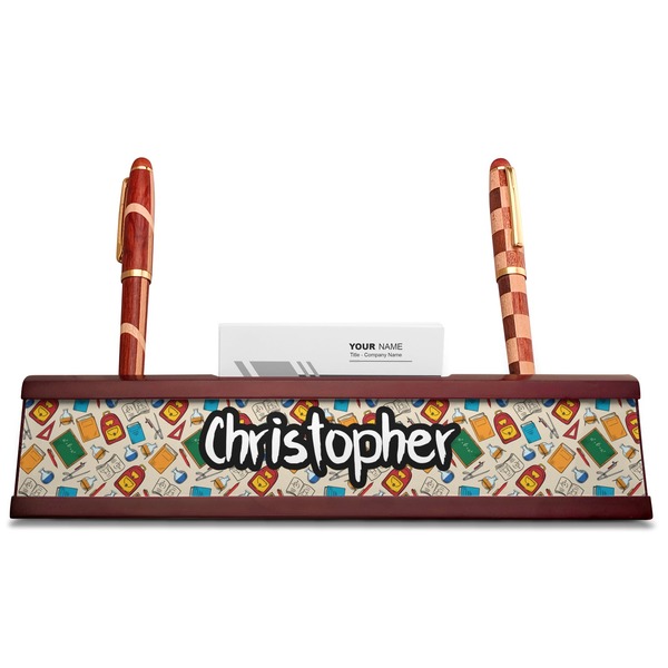 Math Lesson Red Mahogany Nameplates with Business Card Holder - Straight
