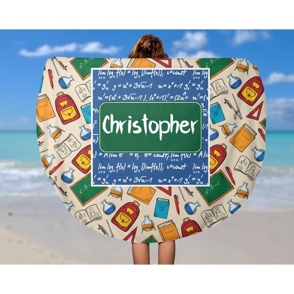 Math Lesson Round Beach Towel - In Use