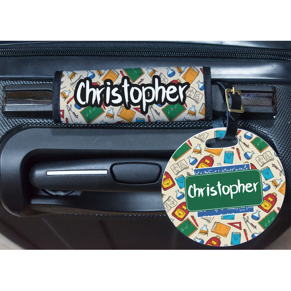 Math Lesson Round Luggage Tag & Handle Wrap - In Context