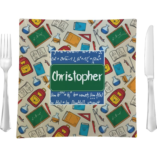 Custom Math Lesson 9.5" Glass Square Lunch / Dinner Plate- Single or Set of 4 (Personalized)