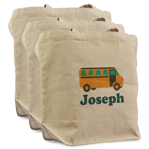 School Bus 3 Reusable Cotton Grocery Bags - Front View