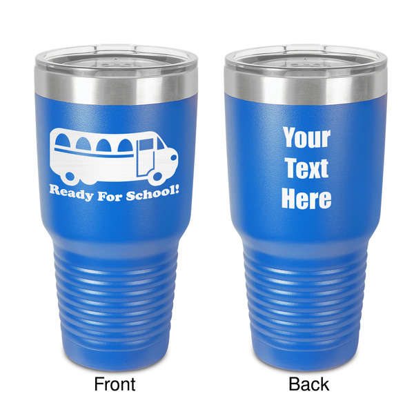 Custom School Bus 30 oz Stainless Steel Tumbler - Royal Blue - Double-Sided (Personalized)