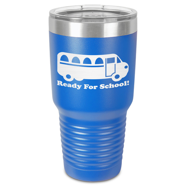 Custom School Bus 30 oz Stainless Steel Tumbler - Royal Blue - Single-Sided (Personalized)