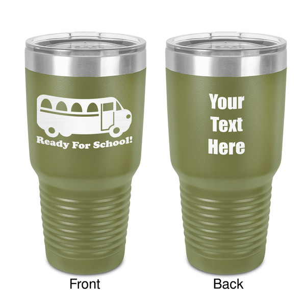 Custom School Bus 30 oz Stainless Steel Tumbler - Olive - Double-Sided (Personalized)