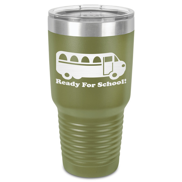 Custom School Bus 30 oz Stainless Steel Tumbler - Olive - Single-Sided (Personalized)