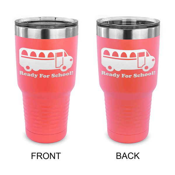 Custom School Bus 30 oz Stainless Steel Tumbler - Coral - Double Sided (Personalized)