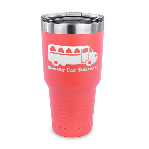 Custom School Bus 30 oz Stainless Steel Tumbler - Coral - Single Sided (Personalized)