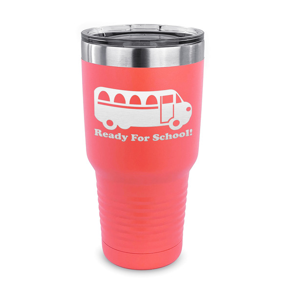 School Bus 30 oz Stainless Steel Ringneck Tumblers - Coral - FRONT