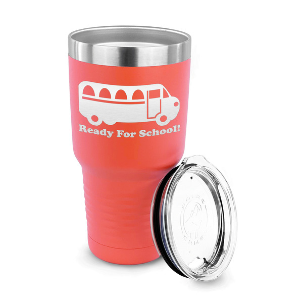 School Bus 30 oz Stainless Steel Ringneck Tumblers - Coral - LID OFF