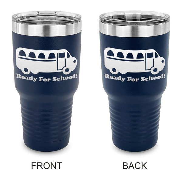 Custom School Bus 30 oz Stainless Steel Tumbler - Navy - Double Sided (Personalized)