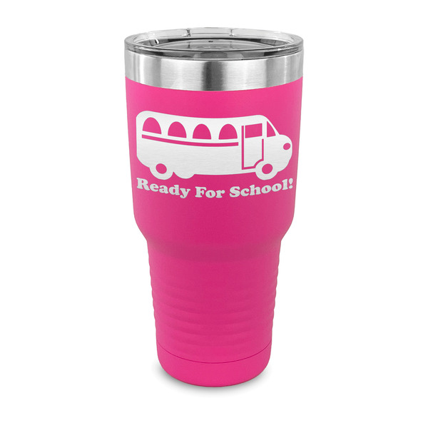 Custom School Bus 30 oz Stainless Steel Tumbler - Pink - Single Sided (Personalized)