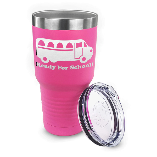 School Bus 30 oz Stainless Steel Ringneck Tumblers - Pink - LID OFF