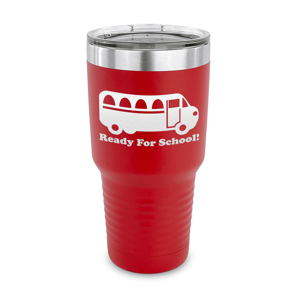 Custom School Bus 30 oz Stainless Steel Tumbler - Red - Single Sided (Personalized)