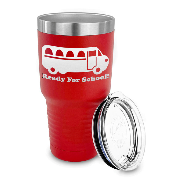 School Bus 30 oz Stainless Steel Ringneck Tumblers - Red - LID OFF