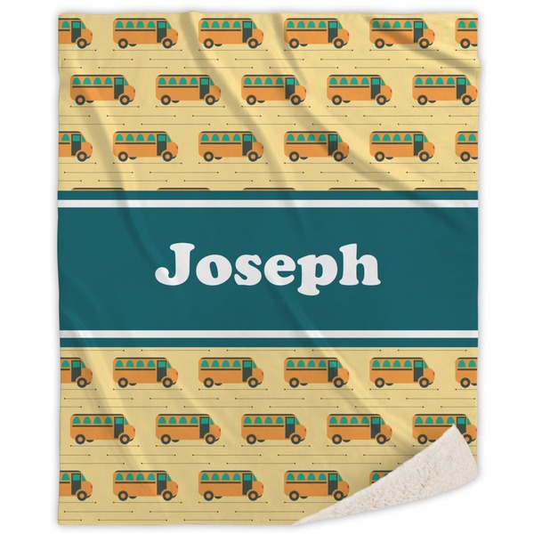 Custom School Bus Sherpa Throw Blanket - 60"x80" (Personalized)