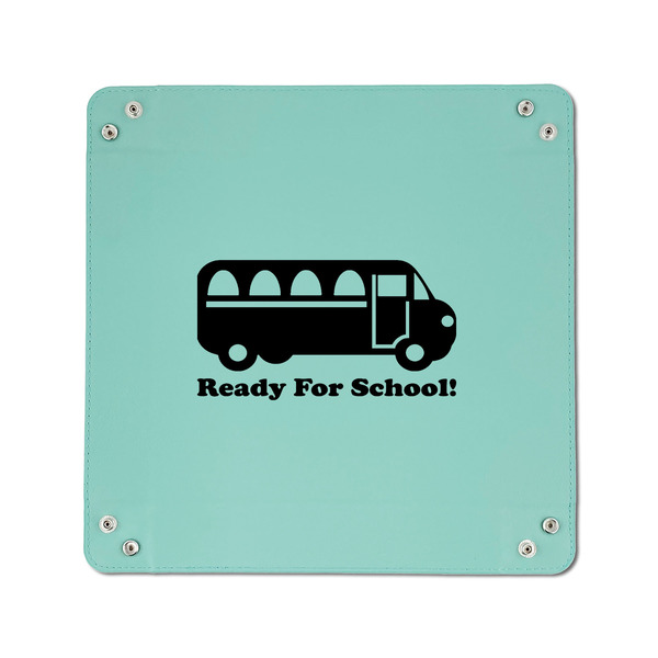 School Bus 6" x 6" Teal Leatherette Snap Up Tray - APPROVAL