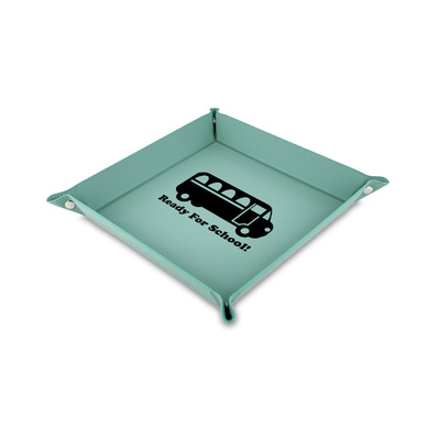 School Bus 6" x 6" Teal Faux Leather Valet Tray (Personalized)
