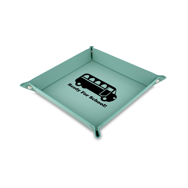 Custom School Bus 6" x 6" Teal Faux Leather Valet Tray (Personalized)