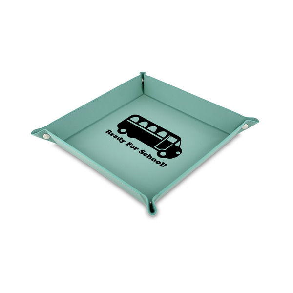 Custom School Bus Faux Leather Dice Tray - 6" x 6" - Teal (Personalized)