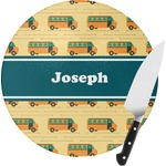 School Bus Round Glass Cutting Board - Small (Personalized)